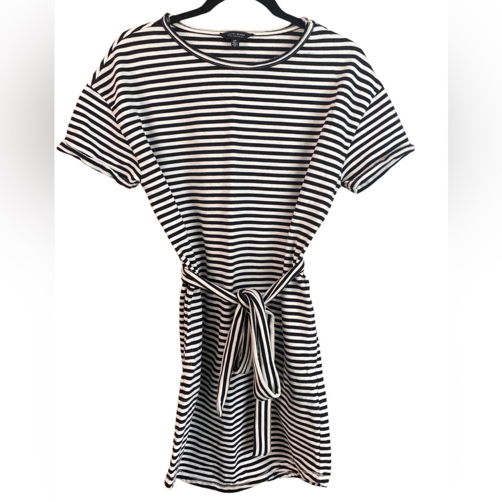 Lucky Brand Black White Striped Tie Waist Dress Women’s Small 100% Cotton Casual - Picture 6 of 6